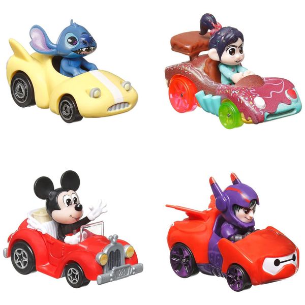 Conjunto de 4 Carros Racer Verse Disney Otimizados para Pista com Personagens Populares da Disney, Hot Wheels 110v