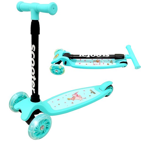 Patinete Infantil Meninas Unicórnio com Luzes 3 Rodas Verde