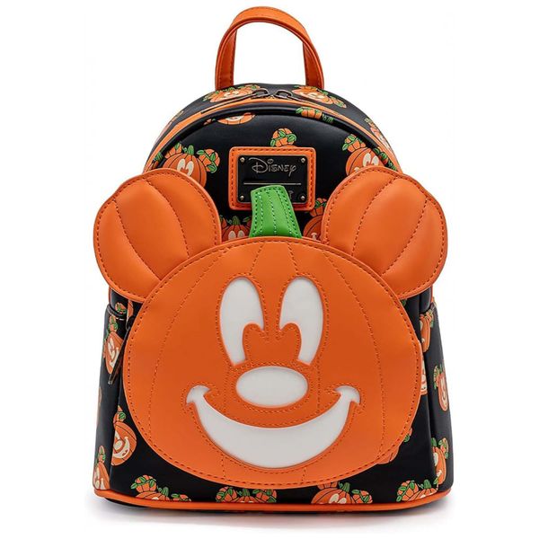 Mochila Escolar Infantil Loungefly Disney Mickey Mouse Abóbora Lanterna para Crianças a Partir de 5 Anos, Preta 110v