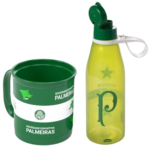 Kit Presente do Palmeiras Garrafa 530ml + Caneca de 360ml Giratória Infantil Verdão