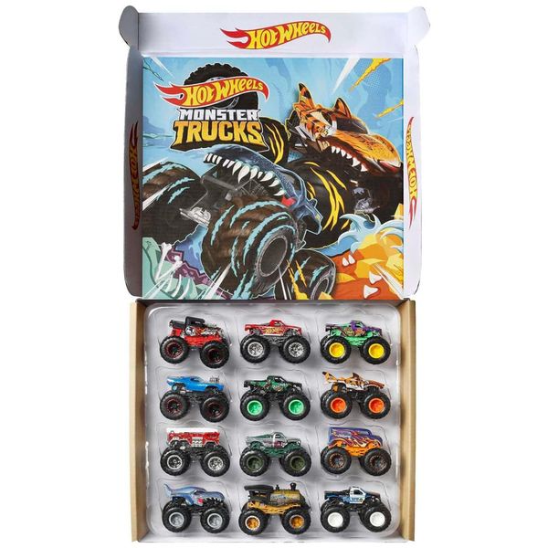 Conjunto com 12 Caminhões Monstro Hot Wheels em Escala 1:64, Mattel 110v
