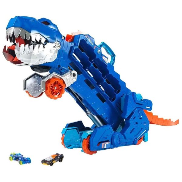 Transportador T Rex para até 20 Carros com Pista de Corrida, Luzes e Sons, Escala 1:64, Hot Wheels ND