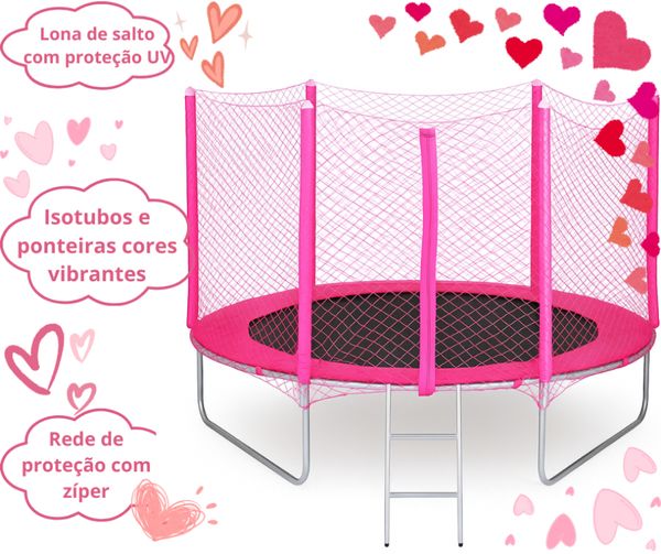 Cama Elástica 2,44 Direto da Fabrica -Rosa Pink - Fechamento com ziper Suporta até 235 Kg