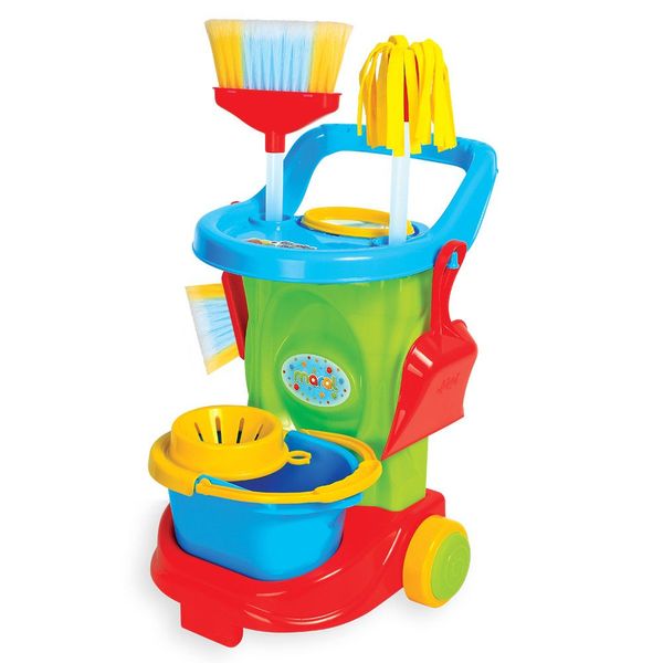 Carrinho de Limpeza Infantil Cleaning Trolley Azul ou Roxo - Com 6 Acessórios - Brinquedo Educativo de Faz de Conta a Partir de 3 Anos Azul