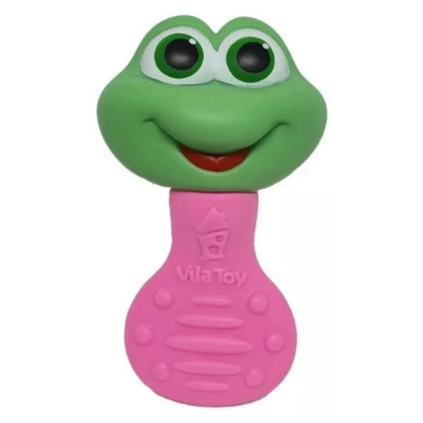 Chocalho Mordedor Macio C/ Barulho Suave Sapo Brinquedo Bebe Rosa