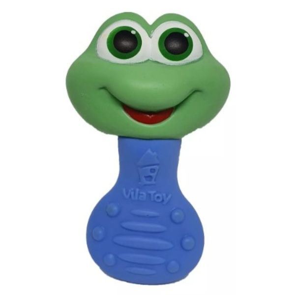 Chocalho Mordedor Macio C/ Barulho Suave Sapo Brinquedo Bebe Azul