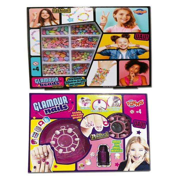 Kit Glamour Nail e Beads com Miçangas, Adesivos e Unhas
