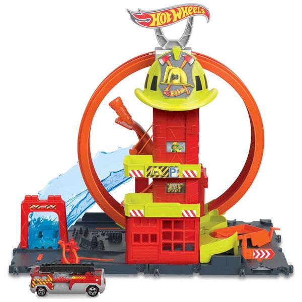Estação de Bombeiros com Caminhão de Bombeiro em Escala 1:64, Hot Wheels ND