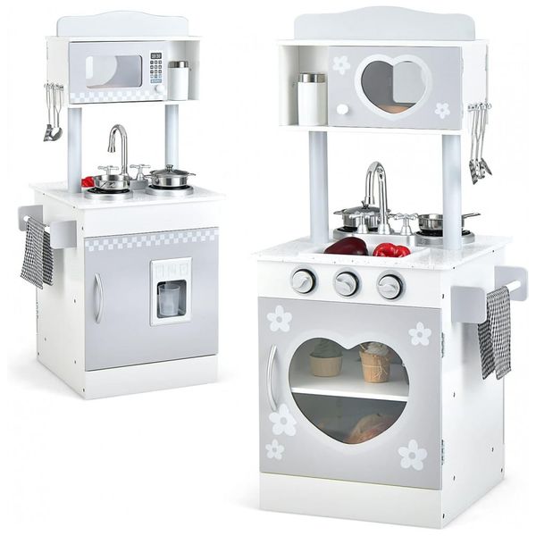 Cozinha de Brinquedo Realista em Madeira para Crianças de 3 a 8 Anos, HONEY JOY, Branca 110v