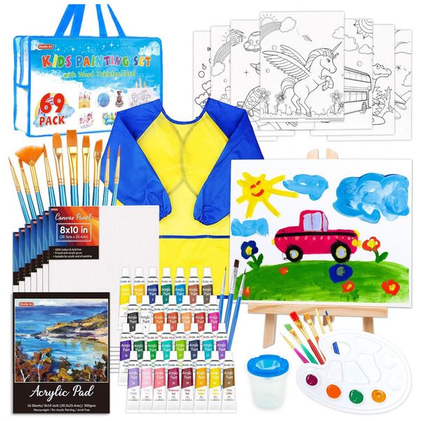 Kit de Pintura Conjunto ístico com 69 Peças, Inclui 30 Tintas, SHUTTLE ART, Azul 110v