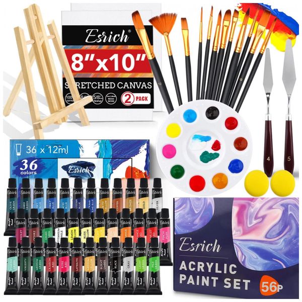 Acrylic Kit de Pintura Conjunto Artístico com 75 Peças, Inclui 36 Tintas, ESRICH 36color bxb set, Preto 110v