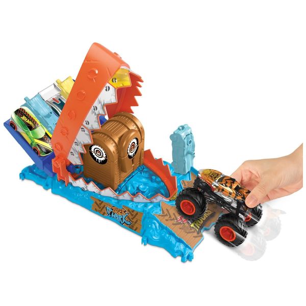 Caminhão Mosntro Tigre Tubarão Escala 1:64 e Pista Desafio Tesouro, Hot Wheels ND