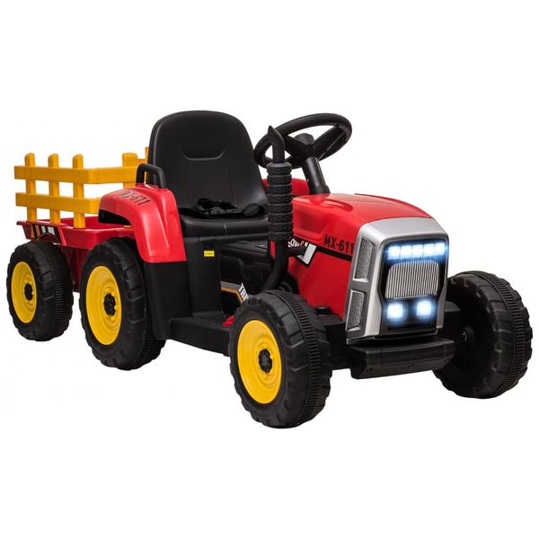 Trator Elétrico Infantil com Controle Remoto, Reboque, Motores Duplos de 25W, Som e Luzes LED, 12V, Aosom, Vermelho 110v