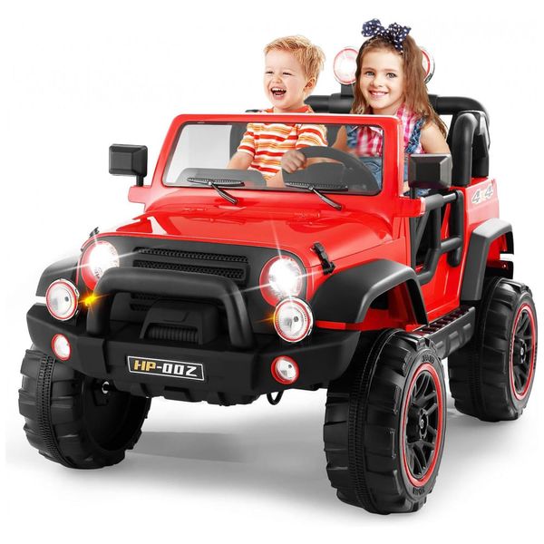 Carro, Carrinho Elétrico Infantil Off Road a Bateria 12V 2 Assentos com Controle Remoto e MP3, FITNESSCLUB, Vermelho 110v