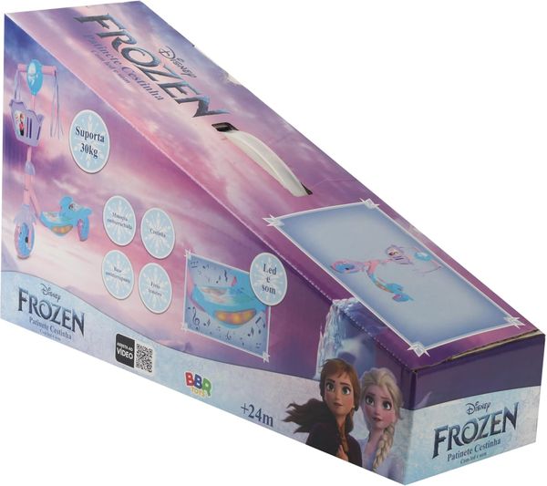Patinete Infantil 3 Rodas com Cestinha Led e Som - Disney Frozen