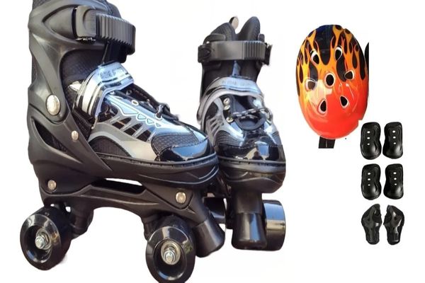 Patins Quad Preto Regulável De Todos Tamanhos + Kit Proteção 28-31