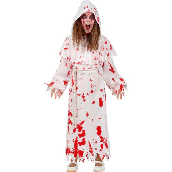 Fantasia Freira Infantil Halloween pra Meninas e Meninos com Sangue G / Branco