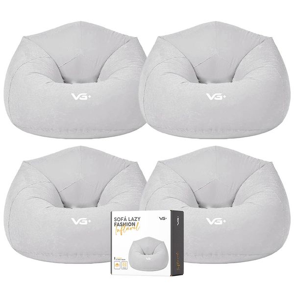 Kit 4 Poltrona Inflável Puff Lazy Fashion Aveludado Assento Pufe VG Plus Cinza