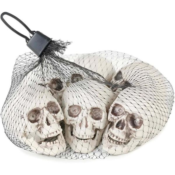 Decoração Halloween Conjunto Com 6 Crânios de Caveiras de Plastico pra Lapides e Cemitérios -