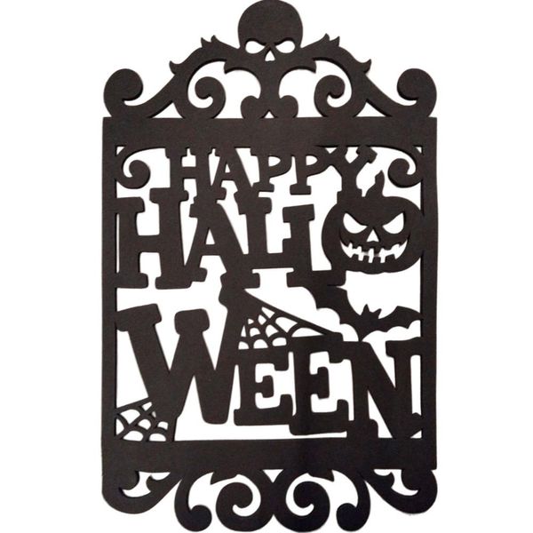 Painel Happy Halloween Decoração Enfeite EVA Festa Parede Porta Preto com Abobora Caveira e Morcego -