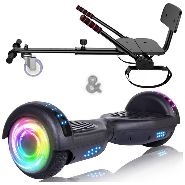 Hoverboard SIMATE Preto 6,5" com Bluetooth, Luzes LED e Certificação UL2272 – Até 13,7 km/h, Autonomia de 12,8 km