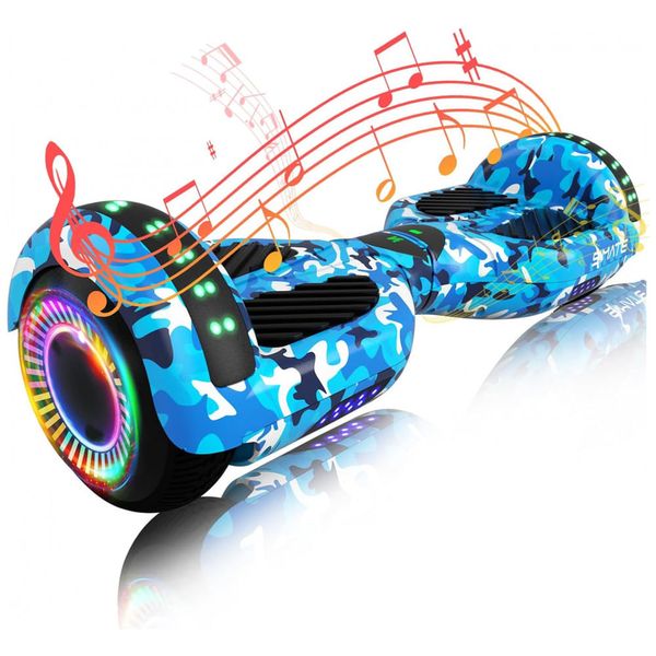 Hoverboard SIMATE Azul Camuflado com Bluetooth, Luzes de LED e Controle por App – Crianças e Adultos