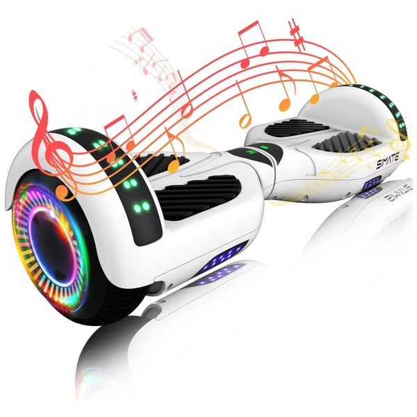 Hoverboard SIMATE Branco Todo Terreno com Bluetooth, Luzes de LED e Controle por APP – Crianças e Adultos