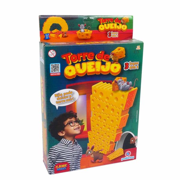 Jogo TORRE DE QUEIJO Recreativo Multijogadores 3 em 1 Polibrink
