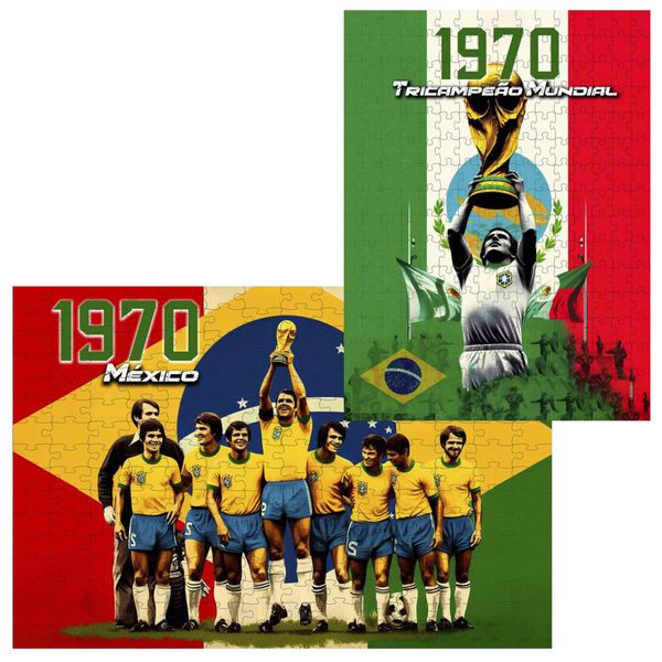 Kit 2 Quebra-cabeças 60 peças Coleção Copa México 1970 - Brasil TriCampeão