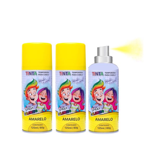 3 Tintas de Cabelo Temporária Amarelo Spray lavável Cabelo Maluco Festas Carnaval