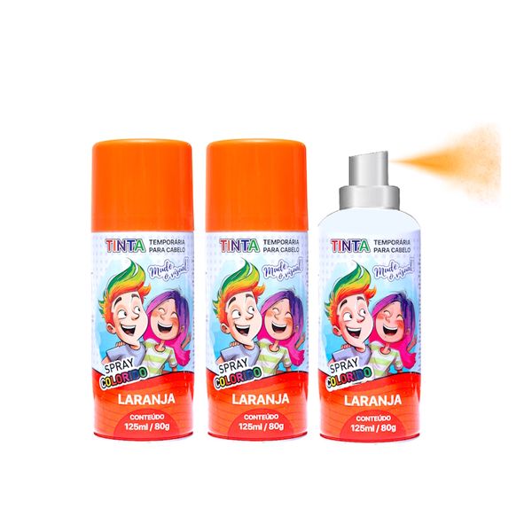 3 Spray de Cabelo Maluco Temporário Laranja Carnaval Festas
