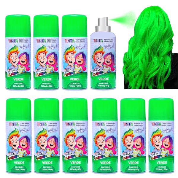 10 Tintas de Cabelo Temporária Verde Spray lavável Festa Infantil Carnaval Atacado