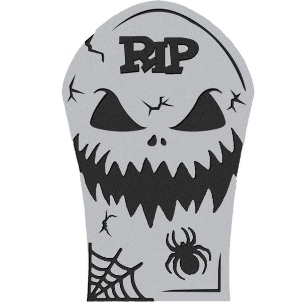 Decoração Halloween Cemitério Painel Lápide RIP EVA 3D Grande 53cm com Rosto Assustador -