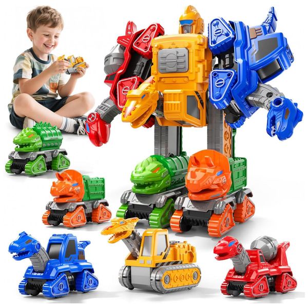 Kit Transformável de Construção Preto e Vermelho – 5-em-1 Transform Robot Set, STEM, Caminhões e Robô para Crianças