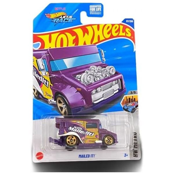 Hot Wheels Arrasou! Treasure Hunt Série HW Metro, Modelo Diecast Escala 1:64, Carro de Entrega Postal Roxo