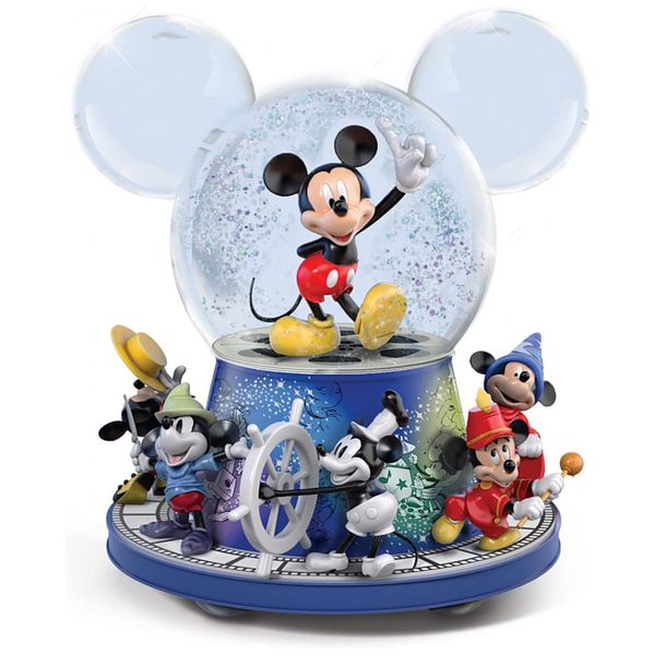 Globo de Neve Rotativo Disney Mickey Mouse com Glitter e Música - The Bradford Exchange, Edição Comemorativa 90 Anos