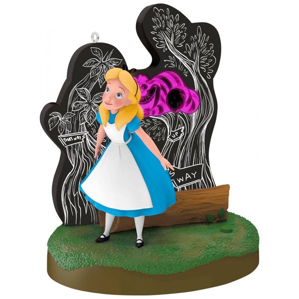 Enfeite Natalino Hallmark Keepsake 2025 Disney Alice no País das Maravilhas e Gato Risonho com Luz, Plástico, 9,5 x 11,4 x 5,7cm