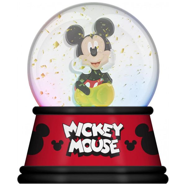 Globo de Neve Iluminado Disney Mickey Mouse com Glitter Giratório, Decoração para Casa e Quarto Infantil, 15,6 cm de Altura
