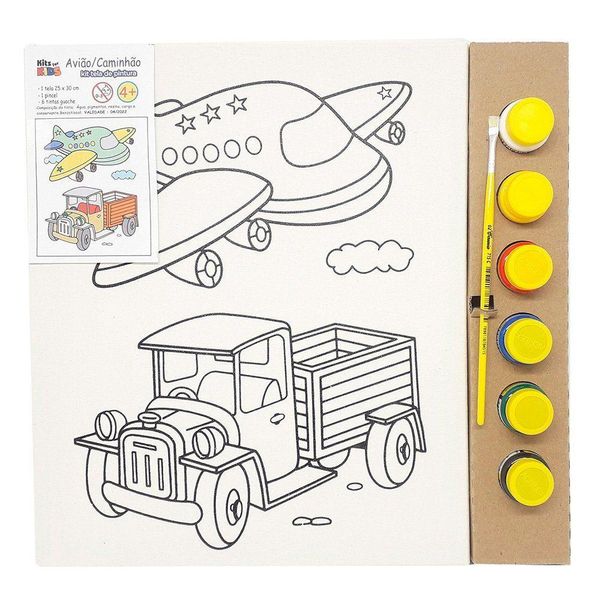 Kit Pintura Tela 25x30 Cm - Avião/caminhão - Kits For Kids