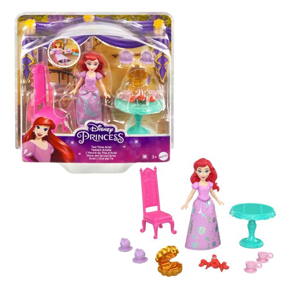 Mini Boneca Princesas Disney c/ Acessórios e Animal - Mattel Ariel e Sebastião