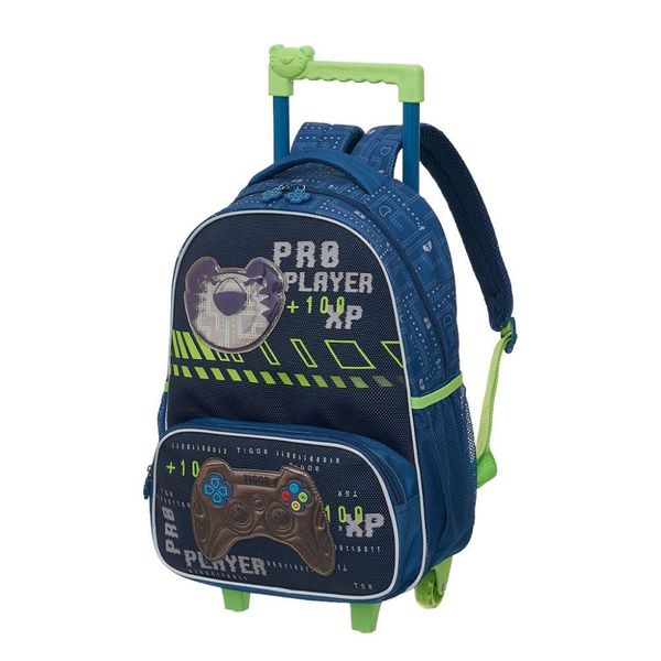 Mochila de Rodinhas Tigor T Tigre Com Alças Game Azul Verde Único