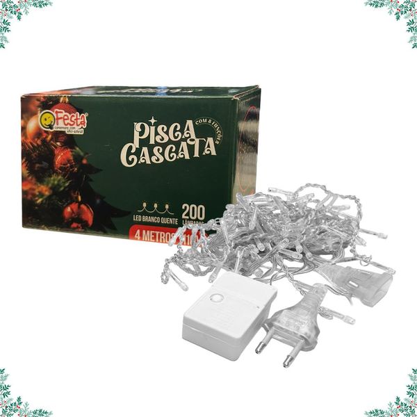 Pisca Pisca Cascata de Natal 2,5 Metros 100 LEDS Branco Quente 110V Decoração Externa Casa Varanda e Sacadas Extensível Tomada Brasileira