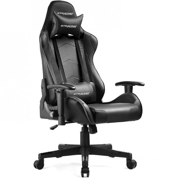 GTRACING Cadeira Gamer Ergonômica Reclinável e Giratória com Apoio Lombar e Cabeça, Preta e Vermelha