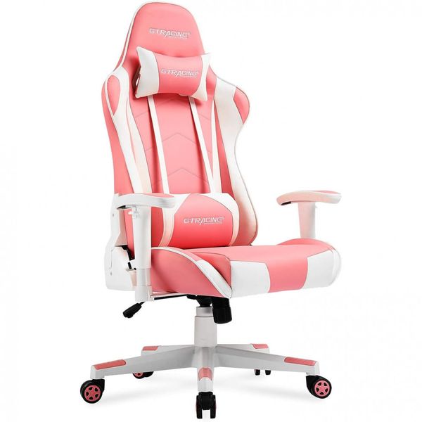 Cadeira Gamer Reclinável e Giratória com Apoio Lombar e Cabeça, Branca, GTRACING 099 WHITE, Branco