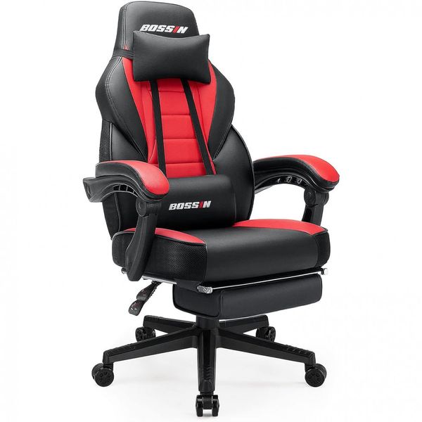 LEMBERI Cadeira Gamer Reclinável e Giratória com Apoio Lombar e Cabeça, Preta e Branca