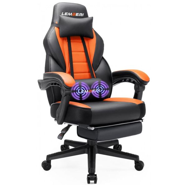 Cadeira Gamer Ergonômica Reclinável e Giratória com Apoio Lombar e Cabeça, LEMBERI, Rosa