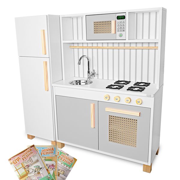 Kit Cozinha Infantil Retro com Geladeira Cinza