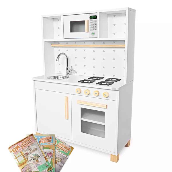 Cozinha Infantil com Pia Fogão e Microondas Branco