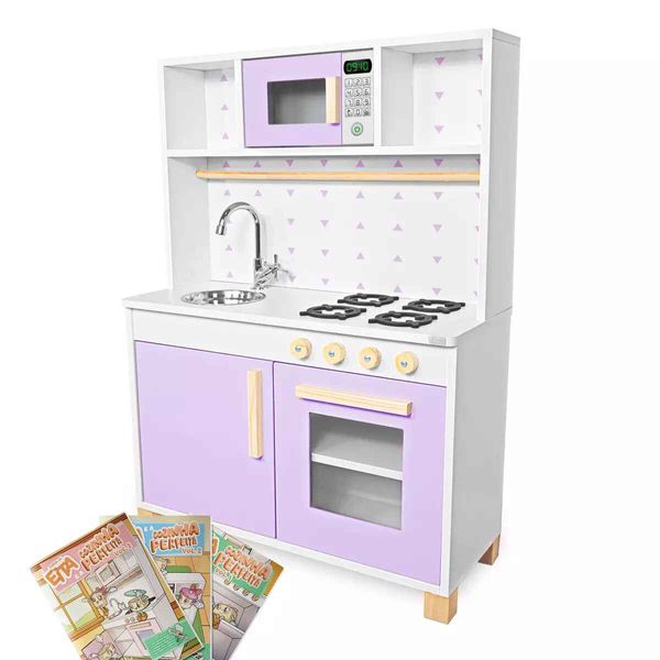 Cozinha Infantil com Pia Fogão e Microondas Lilás