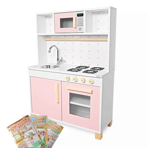 Cozinha Infantil com Pia Fogão e Microondas Rosa Bebê
